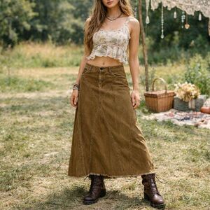 American Eagle Carmel Corduroy Maxis Skirt, Y2K, Cozy Academia